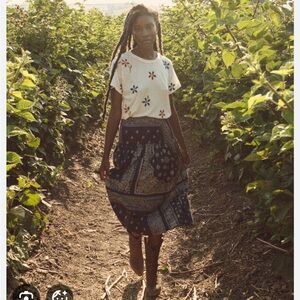 THE GREAT. Waltz Skirt in Navy Bandana